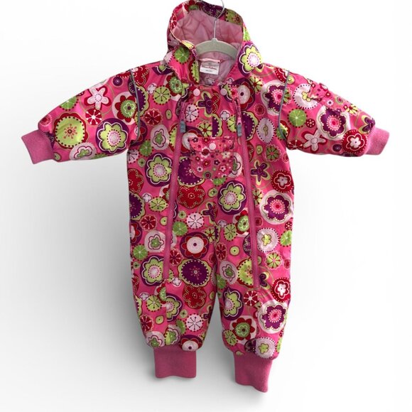 Hanna Andersson Floral Hooded Snowsuit Winter Toddler Girls 80 18 24M 2T Pink - Picture 13 of 14